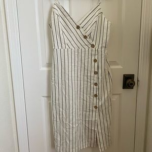 Stripe Dress, Midi Length, Slit, Button Down, M